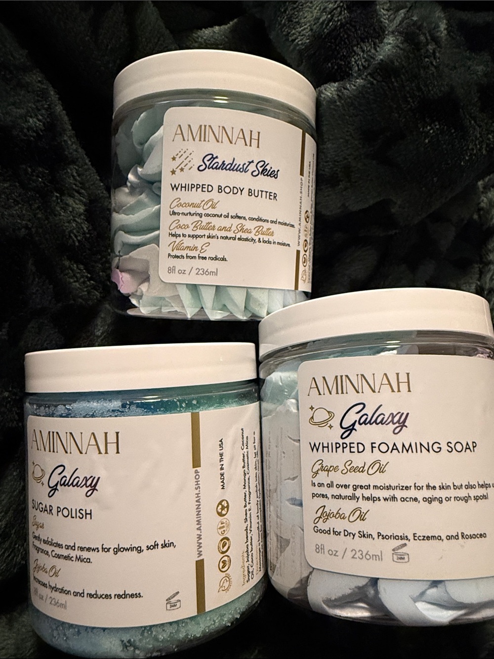 Aminnah Galaxy&Stardust Skies Whipped Body Butter Sugar Polish & Foaming Soap